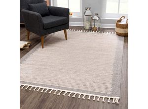 4260679089317 - Teppich CARPET CITY Art 2231 Teppiche Gr B L 200 cm x 290 cm 7 mm 1 St braun (mokka) Fransenteppich Esszimmerteppiche Kurzflor mit Kettfäden Streifen-Muster