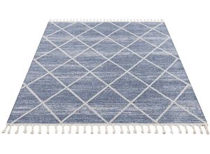 4260679089416 - Teppich CARPET CITY Art 2646 Teppiche Gr B L 160 cm x 230 cm 7 mm 1 St blau Esszimmerteppiche Kurzflor mit Kettfäden Rauten-Optik