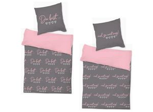 4260687433508 - - 4tlg Renforcé Baumwoll Partner Bettwäsche Grau Rosa-M700100