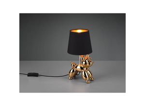 4260688151234 - Meinewunschleuchte - Coole led Tischleuchte Keramik Hund Gold mit Stoffschirm in Schwarz Höhe 33cm