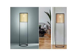 4260688152101 - Meinewunschleuchte - led Stehlampe Schwarz Lampenschirm rund Rattan Optik - Bodenleuchte innen