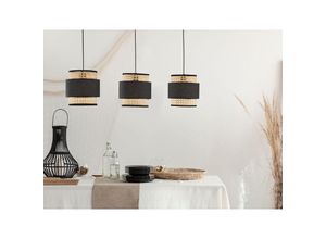 4260688152187 - Meinewunschleuchte - Pendelleuchte 3 flammig Lampenschirme aus Rattan & Stoff mit led dimmbar