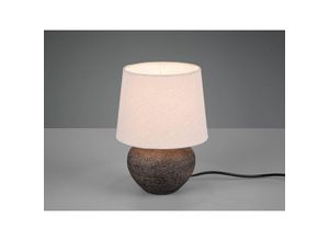 4260688152538 - Meinewunschleuchte - Rustikale Keramik led Tischleuchte braun Stoffschirm in beige ø 18cm Höhe 25cm