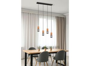 4260688152712 - Leuchten - led Balkenpendellampe mit 4 Draht Lampenschirmen Schwarz & Holzfassungen