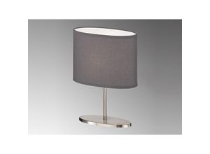 4260688157496 - Fhl Easy - Kleine led Tischleuchte Silber oval mit Stoffschirm Chintz Antrhazit Grau