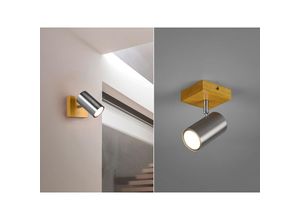 4260688157984 - Meinewunschleuchte - led Wand- & Deckenstrahler Silber mit Holz 1-flammig Spot schwenkbar