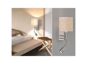 4260688158684 - Meinewunschleuchte - Kleine led Wandleuchte Silber mit Stoffschirm Beige rund & Leselampe