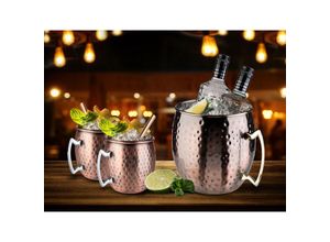 4260688159117 - - Cocktail-Set moscow mule Getränkekühler und 2x Becher Kupfer antik