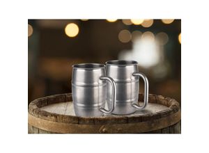 4260688159292 - - Ausgefallenes Bierkrug Set 2x Humpen 05 Liter aus Edelstahl in Antikoptik