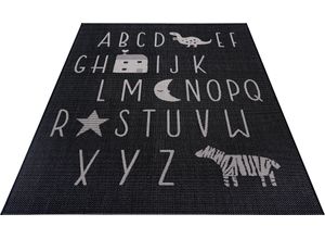 4260691784696 - Kinderteppich LÜTTENHÜTT Alphabet Teppiche Gr B L 200 cm x 290 cm 3 mm 1 St schwarz (schwarz creme) Kinder Kinderzimmerteppiche ABC Lernunterlage Flachgewebe Pflegeleichter Teppich