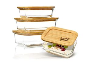 4260691833455 - Bambuswald© Vorratdosen Glas mit luftdichten Deckel 4er Set verschließbare & stapelbare Glasbehälter 370ml 640ml 1040ml 1520ml - Ofenform Lunchbox