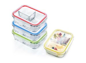 4260691833530 - Lunchboxen mit Unterteilung 4er-Set Inhalt je 1040 ml je 3 Fächer auslaufsicher - Klarglas - Klarstein