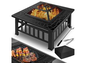 4260692710403 - KESSER® Feuerstelle mit Grillrost & Grillzange Feuerschale 82x82x50cm 3in1 Multifunktional Fire Pit für Heizung BBQ Grill Garten Terrasse  Metall Feuerkorb mit Schutzhülle Schürhaken Funkenschutz