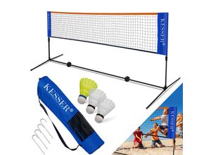 4260692710564 - KESSER® Badmintonnetz Tennisnetz 300cm 400cm 500 cm Federballnetz 3-Fach-Höhenverstellbar Set bestehend aus Netz 3x Federball stabilem Eisen-Gestell Transporttasche Indoor & Outdoor