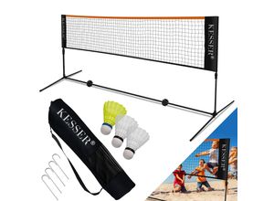 4260692710595 - KESSER® Badmintonnetz Tennisnetz 300cm 400cm 500 cm Federballnetz 3-Fach-Höhenverstellbar Set bestehend aus Netz 3x Feder- & Tennisball stabilem Eisen-Gestell Transporttasche Indoor & Outdoor