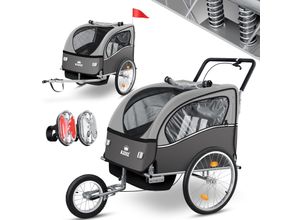 4260692713732 - KIDIZ® 3in1 Fahrradanhänger Jogger Kinderanhänger Joggerfunktion Kinderfahrradanhänger für 1 bis 2 Kinder 5-Punkt Sicherheitsgurt inkl Fahne und LED-Lichtern max 26kg Fahrrad Anhänger