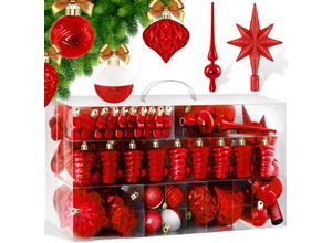 4260692714739 - KESSER® Weihnachtskugeln 101-teiliges Set mit Baumspitze Christbaumkugeln Kunststoff Bruchsicher mit Plastik Weihnachtsbaumkugeln Box Weihnachtsbaum Weihnachtsdeko Deko & Christbaumschmuck