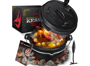 4260692717532 - KESSER® Dutch Oven Set BBQ Feuertopf Schmortopf Gusseisen Topf mit Deckelheber Henkel und Schlitz für Themormeter kochkessel Grilltopf Gulaschkessel für Oudoor & Indoor