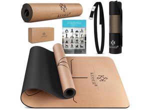 4260692718034 - KESSER® Yogamatte Kork Inkl Tragegurt Tasche & Yoga-Block Gymnastikmatte Yoga Matte rutschfest aus Naturkautschuk TPE Fitnessmatte 183 x 62 Trainingsmatte für Fitness Sportmatte Gymnastik extradick