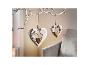 4260693422008 - 2x Dekohänger Herz aus Mango Holz & Metall in silber Fensterdeko Hängedeko Wandschmuck