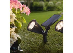 4260693425740 - Dekoleidenschaft - Solar led Strahler Spotlight schwarz Gartenstrahler wetterfest Outdoor Solarleuchte mit Erdspieß oder Wandmontage Wandlampe