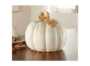 4260693429120 - Dekoleidenschaft - Deko Kürbis White weiß + gold ø 25 cm Herbstdeko Halloweendeko