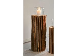 4260693429717 - Dekoleidenschaft - Windlichtsäule Rustikal aus recyceltem Holz 55 cm hoch Dekosäule Holzsäule Dekosäule mit Kerzenglas Bodenwindlicht