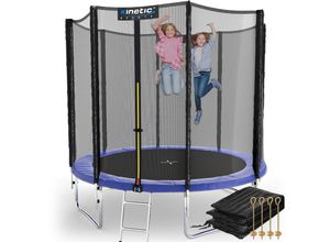 4260694832370 - KINETIC SPORTS Outdoor Trampolin Ø 183 244 305 cm – Kindertrampolin Komplett-Set inkl Regenplane Leiter Erdanker – Gartentrampolin TÜV Rheinland geprüft bis zu 150kg Ø 244 cm Ø 244 cm Blau