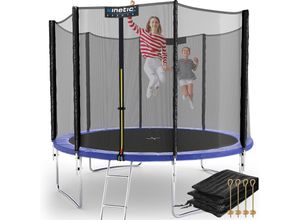 4260694832387 - KINETIC SPORTS Outdoor Trampolin Ø 183 244 305 cm – Kindertrampolin Komplett-Set inkl Regenplane Leiter Erdanker – Gartentrampolin TÜV Rheinland geprüft bis zu 150kg Ø 305 cm Ø 305 cm Blau