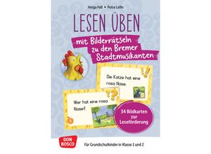 4260694922224 - Lesen üben mit Bilderrätseln Die Bremer Stadtmusikanten 34 Bildkarten zur Leseförderung - Helga Fell Box