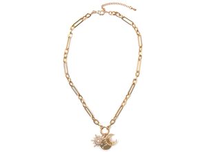 4260694961285 - Collier FIRETTI Halsschmuck Gliederkette Sonne Mond Sterne Halsketten Gr Metall-Perlen Länge 64 cm Breite 1 mm goldfarben (gelbgoldfarben kristallweiß weiß) Damen mit Glasstein - Acryl