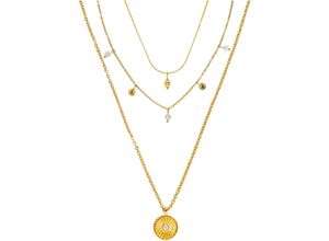 4260695680512 - Ketten-Set Schmuck Geschenk Kaipo 2044 Halsketten Gr Edelstahl Länge 45 cm-50 cm-55 cm goldfarben (gelbgoldfarben kristallweiß) Damen Brautschmuck mit Zirkonia (synth)