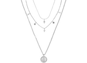 4260695680529 - Ketten-Set Schmuck Geschenk Kaipo 2044 Halsketten Gr Edelstahl Länge 45 cm-50 cm-55 cm silberfarben (edelstahlfarben kristallweiß) Damen Brautschmuck mit Zirkonia (synth)