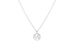 4260695687160 - Kette mit Anhänger Schmuck Geschenk Worldmap Welt-Motiv Necklace-WorldMap Halsketten Gr Edelstahl Länge 45 cm silberfarben (edelstahlfarben) Damen