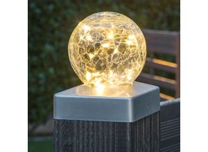 4260700652954 - Spetebo - led Solar Zaun Kugel aus Crackle Glas - Zaunpfeiler Beleuchtung Garten Deko Lampen Solarlampe Solarleuchte gebrochenes Glas