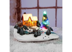 4260700655672 - Spetebo - led Weihnachtsstadt Szene - 18 cm - Haus mit Tannen mit 6 bunten led beleuchtet