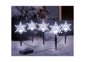 4260700657225 - Spetebo - led Garten Stecker 5 Schneeflocken - 21 cm - Outdoor Weihnachts Deko kalt weiß mit Timer Batterie betrieben