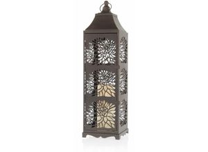 4260700657829 - Spetebo - Metall Laterne inklusive led Kerze - 56 x 15 cm - handgefertigte Gartenleuchte mit Hortensie Motiv - Deko Balkon Lampe Garten Leuchte