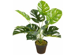 4260700658161 - Spetebo - Künstliche Monstera Zimmerpflanze - 45 cm - Deko Kunstpflanze im schwarzen Blumentopf - Lochblatt Fenster Pflanze