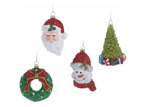 4260700658567 - Spetebo - Glitzer Christbaum Schmuck 4er Set - Figuren - Weihnachtsmann Schneemann Mistelkranz und Tannenbaum - Weihnachtsbaum Deko Kugeln