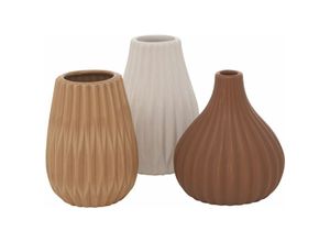 4260700658635 - Spetebo - Keramik Blumenvase Wilma 3er Set - weiß   braun - Deko Stein Tisch Blumen Vase