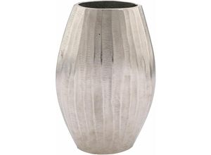 4260700658703 - Spetebo - Aluminium Rillen Blumen Vase silber - oval   33 cm - Alu Tisch Deko Metall rund groß