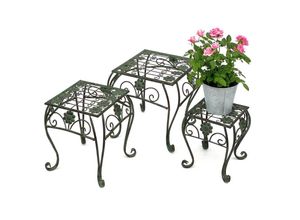 4260700960073 - Dandibo - Blumenhocker Metall Grün Eckig 3er Set Blumenständer 96007 Blumensäule Modern Pflanzenständer Pflanzenhocker Vintage