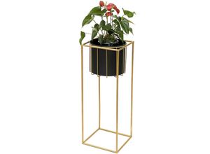 4260700960363 - Blumenhocker mit Topf Metall Gold Schwarz Eckig l 70 cm Blumenständer 96035 Blumensäule Modern Pflanzenständer Pflanzenhocker - Dandibo