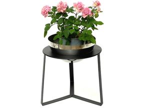 4260700960929 - Dandibo - Blumenhocker Metall mit Topf Schwarz Silber 34 cm Blumenständer 96091 l Blumensäule Modern Pflanzenständer Pflanzenhocker