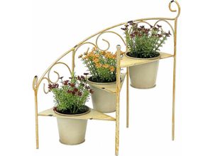 4260700960981 - Blumentreppe Metall 38 cm Blumenständer mit 3 Töpfe 96098 Gelb Blumenständer Shabby Chic Blumensäule Pflanzenständer Pflanzentreppe - Dandibo