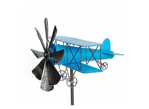 4260700960998 - Dandibo - Gartenstecker Metall Flugzeug xl 160 cm Doppeldecker Blau 96099 Windspiel Windrad Wetterfest Gartendeko Garten Gartenstab Bodenstecker