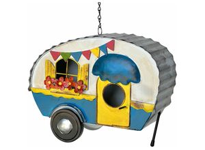 4260700962541 - Vogelhaus zum Aufhängen Metall Deko Wohnwagen Wetterfest 96254 Nistkasten Futterstation für Vögel Shabby mit Kette Caravan Camper Balkon - Dandibo