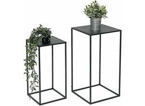 4260700963128 - Blumenhocker Metall Schwarz Eckig Blumenständer Beistelltisch 96312 2er Set Blumensäule Modern Pflanzenständer Pflanzenhocker - Dandibo