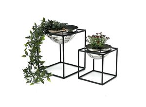 4260700963777 - Dandibo - Blumenhocker Metall mit Topf Schwarz Silber Blumenständer 96256 2er Set Blumensäule Modern Pflanzenständer Pflanzenhocker